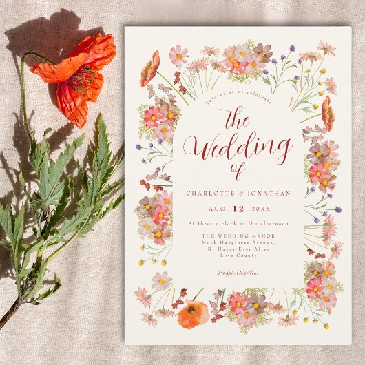 Boho Wilde Bloemenboog Herfst Bruiloft Kaart