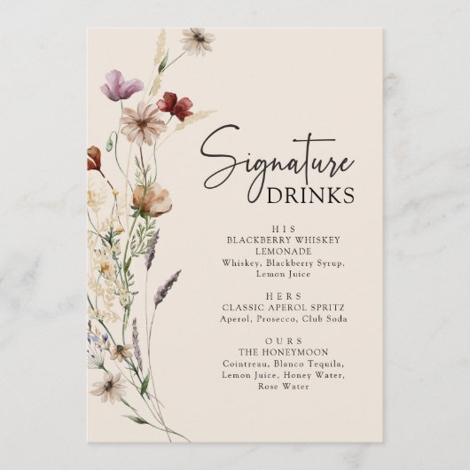 Boho Wilde Bloemendranken Bruiloft Menu (Voorkant)