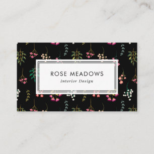 Boho Wilde Bloemenpatroon Zwart Visitekaartje