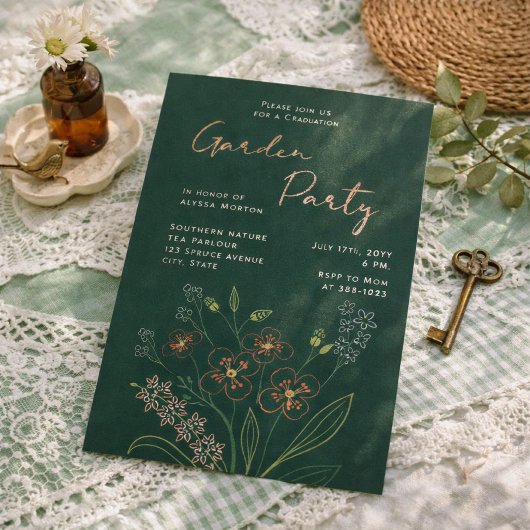 Boho Wilde Bloementuin Afstudeerfeest Folie Uitnodiging