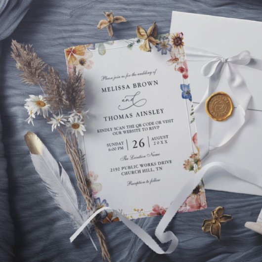 Boho Wilde Bloementuin Budget QR Code Trouwen Kaart