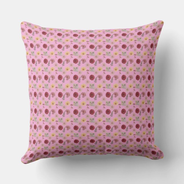 Boho Wilde Bloemenweide Botanische Print Kussen (Achterkant)