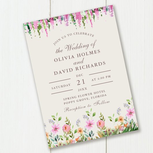 Boho Wilde Bloemenweide en Acacia Bruiloft Kaart