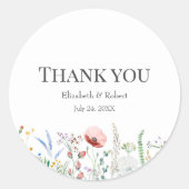 Boho Wilde Bloemenweide Envelopezegel Dank Je Wel Ronde Sticker (Voorkant)