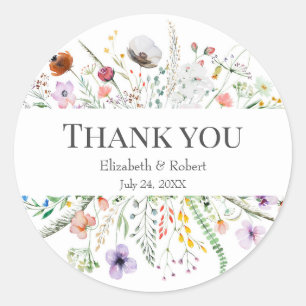 Boho Wilde Bloemenweide Ronde Trouw Dankjewelkaart Sticker