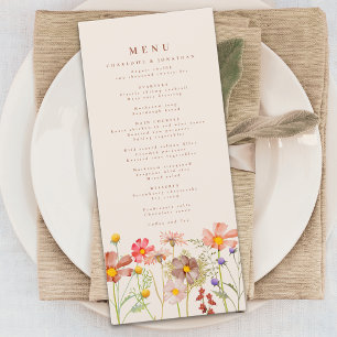 Boho Wilde Bloemenweide Trouwdag Menu