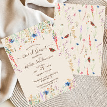 Boho wilde bloemenweide & vlinder uitnodiging
