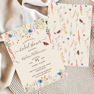 Boho wilde bloemenweide & vlinder uitnodiging