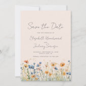 Boho Wilde Bloemgrens Oranje Blauwe Blos Wedding Save The Date (Voorkant)