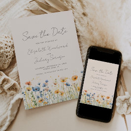 Boho Wilde Bloemgrens Oranje Blauwe Blos Wedding Save The Date