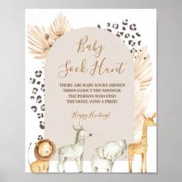 Boho Wilde Dieren Pampas Grass Baby Sock Hunt Poster