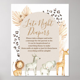 Boho Wilde Dieren Pampas Grass Late Night Diapers Poster