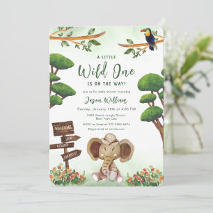 Boho Wilde Eén Safari Olifant Jongen Baby Shower Kaart