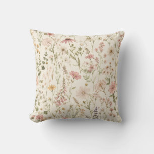 Boho-wildebloem-werpkussen - Beige roze bloem Kussen