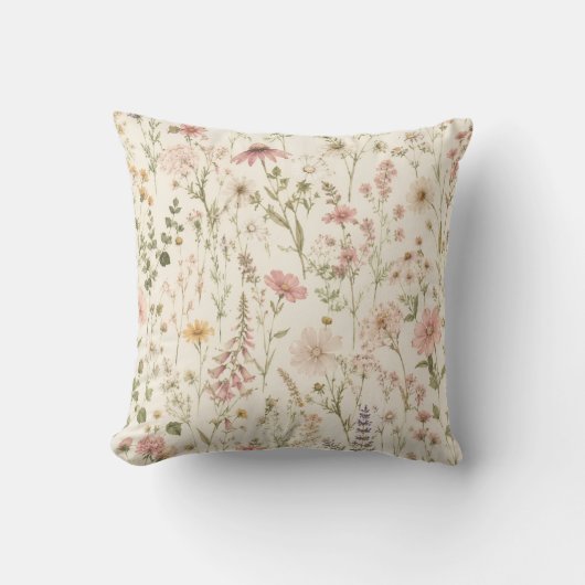 Boho-wildebloem-werpkussen - Beige roze bloem Kussen (Voorkant)