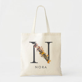 Boho-wildebloemmonogram letter N Tote Bag