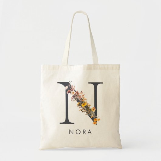 Boho-wildebloemmonogram Letter N Tote Bag (Voorkant)