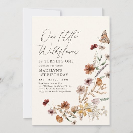 Boho Wildflower 1e verjaardag Kaart (Voorkant)