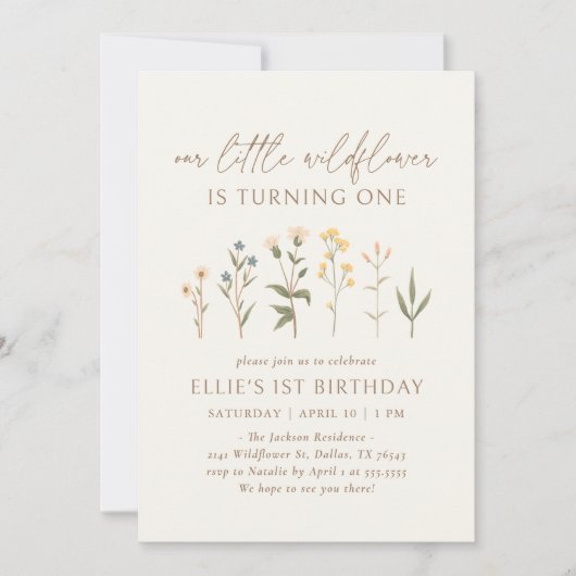 Boho Wildflower 1e verjaardag uitnodiging (Voorkant)