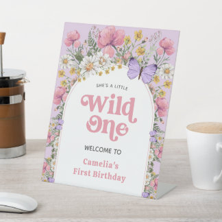 Boho Wildflower 1e Verjaardag Welkom Reclamebord Met Voetstuk