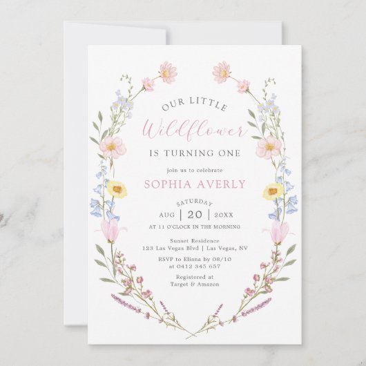 Boho Wildflower 1e Verjaardagstuin Kaart (Voorkant)