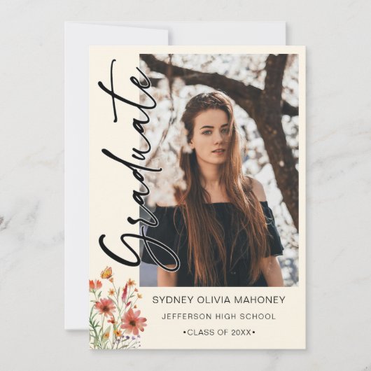 Boho Wildflower 2 foto's Afstuderen Aankondiging (Voorkant)