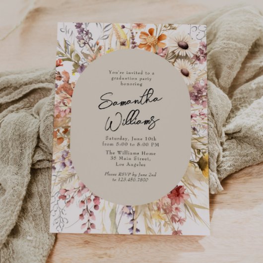 Boho Wildflower 3 Foto Afstudeerfeest Kaart