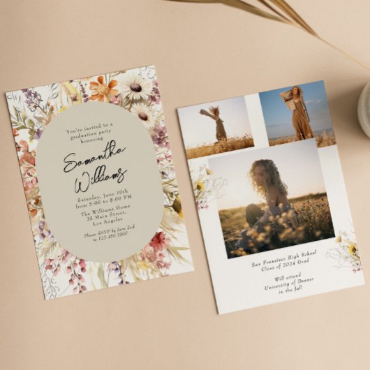 Boho Wildflower 3 Foto Afstudeerfeest Kaart