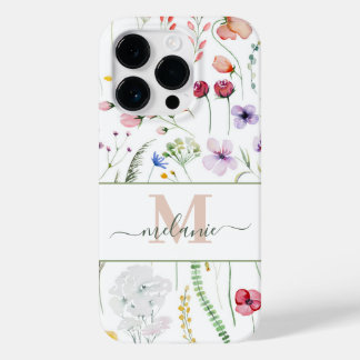 Boho Wildflower Aangepaste Naam Monogram Case-Mate iPhone 14 Pro Hoesje