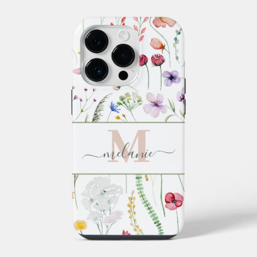 Boho Wildflower Aangepaste Naam Monogram iPhone Hoesje (Achterkant)