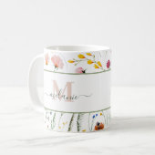 Boho Wildflower Aangepaste Naam Monogram Koffiemok (Voorkant links)