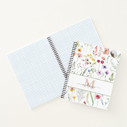 Boho Wildflower Aangepaste Naam Monogram Notitieboek (Binnen)