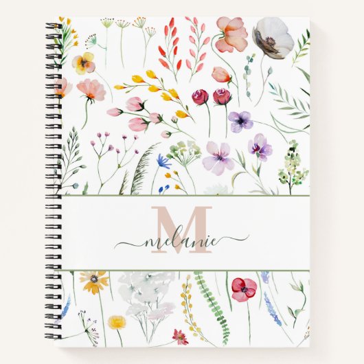 Boho Wildflower Aangepaste Naam Monogram Notitieboek (Voorkant)