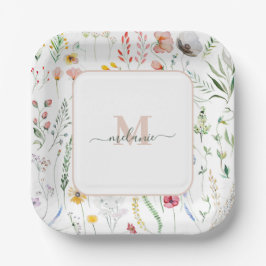 Boho Wildflower Aangepaste Naam Monogram Papieren Bordje