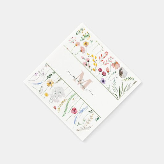 Boho Wildflower Aangepaste Naam Monogram Servet (Hoek)