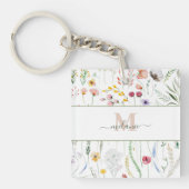 Boho Wildflower Aangepaste Naam Monogram Sleutelhanger (Voorkant)