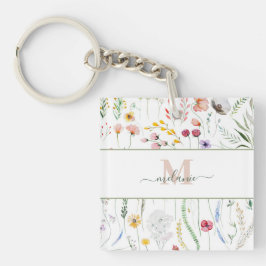 Boho Wildflower Aangepaste Naam Monogram Sleutelhanger