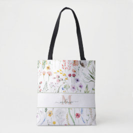 Boho Wildflower Aangepaste Naam Monogram Tote Bag