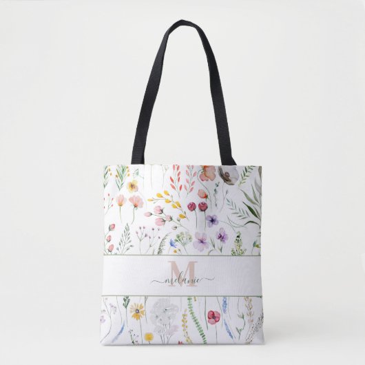 Boho Wildflower Aangepaste Naam Monogram Tote Bag (Voorkant)
