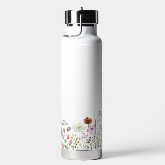Boho Wildflower Aangepaste Naam Monogram Waterfles (Rechts)