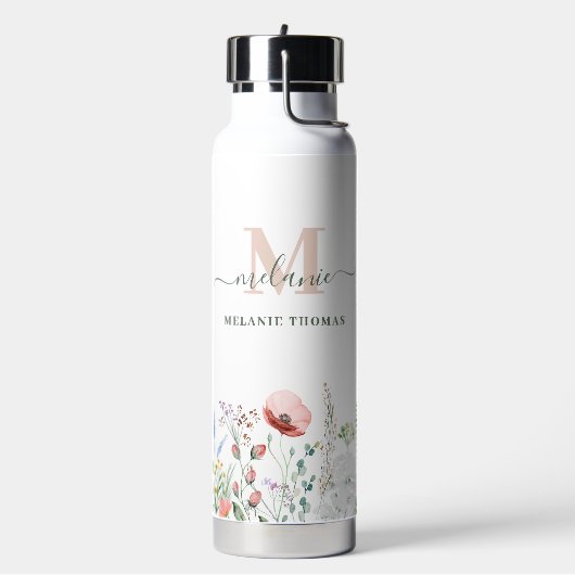 Boho Wildflower Aangepaste Naam Monogram Waterfles (Links)