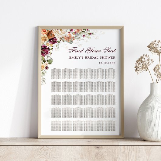 Boho Wildflower Achtertuin Bruiloft Zitkaarten Poster