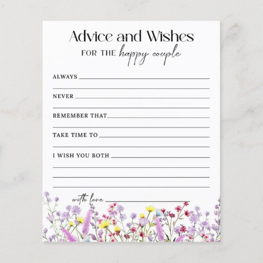 Boho Wildflower Advies en Wensen Douche Kaart (Voorkant)