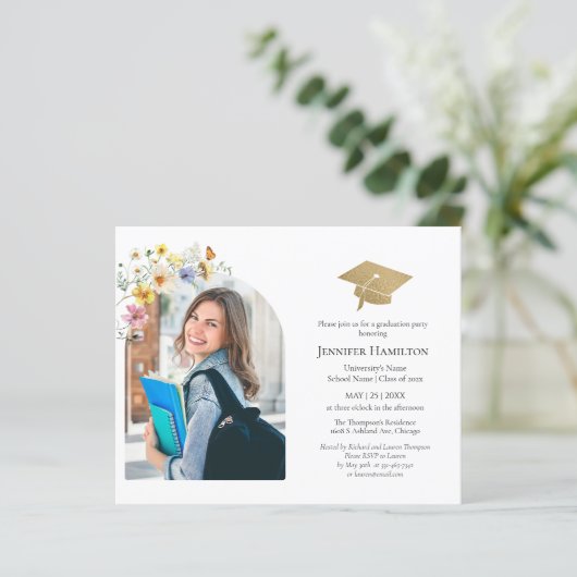 Boho Wildflower Afstudeerfeest Fotouitnodiging (Staand voorkant)