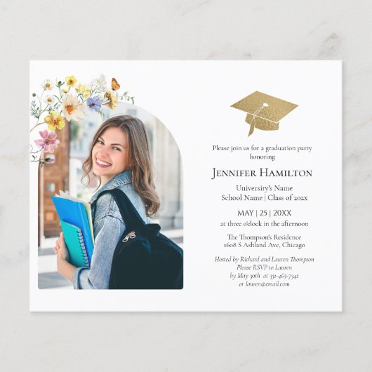 Boho Wildflower Afstudeerfeest Fotouitnodiging (Voorkant)