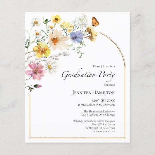 Boho Wildflower Afstudeerfeest Fotouitnodiging (Achterkant)