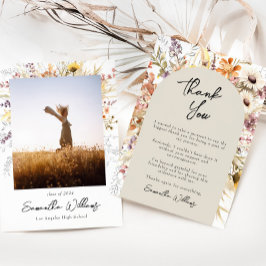 Boho Wildflower Afstuderen bedankje Kaart