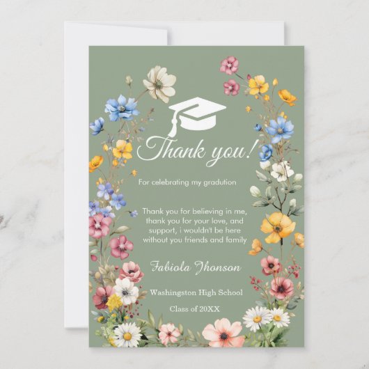 Boho WIldflower afstuderen foto dank u Kaart (Voorkant)