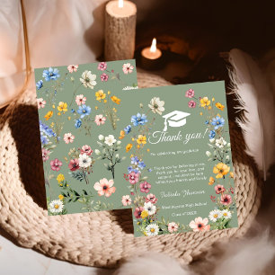 Boho WIldflower afstuderen foto dank u Kaart