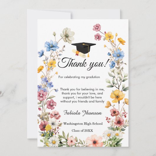Boho WIldflower afstuderen foto dank u Kaart (Voorkant)